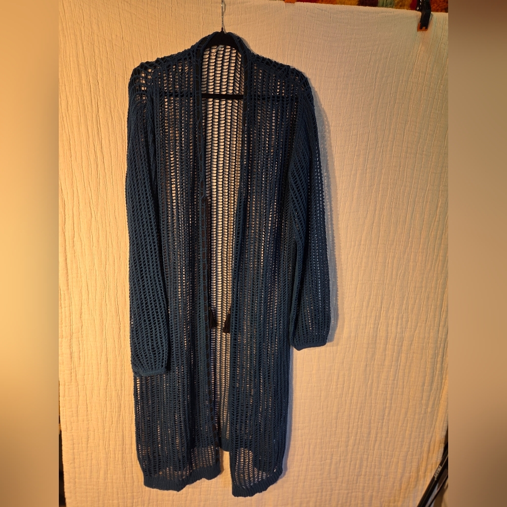 Free People Teal Open Weave Cardigan